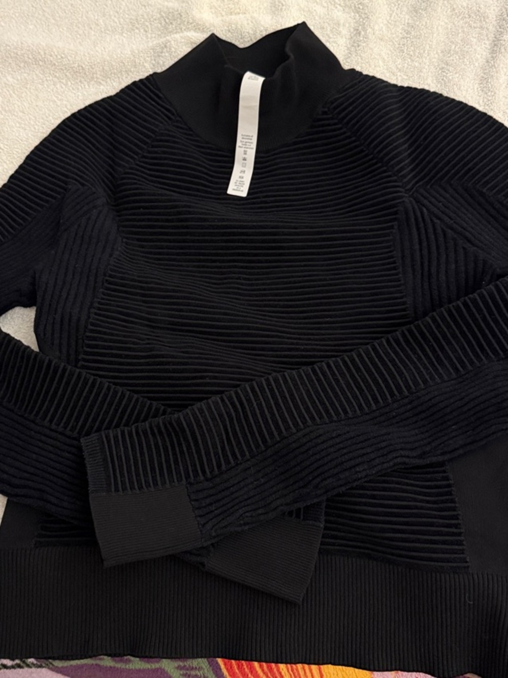 Women's Black Mixed Rib-Knit Crewneck